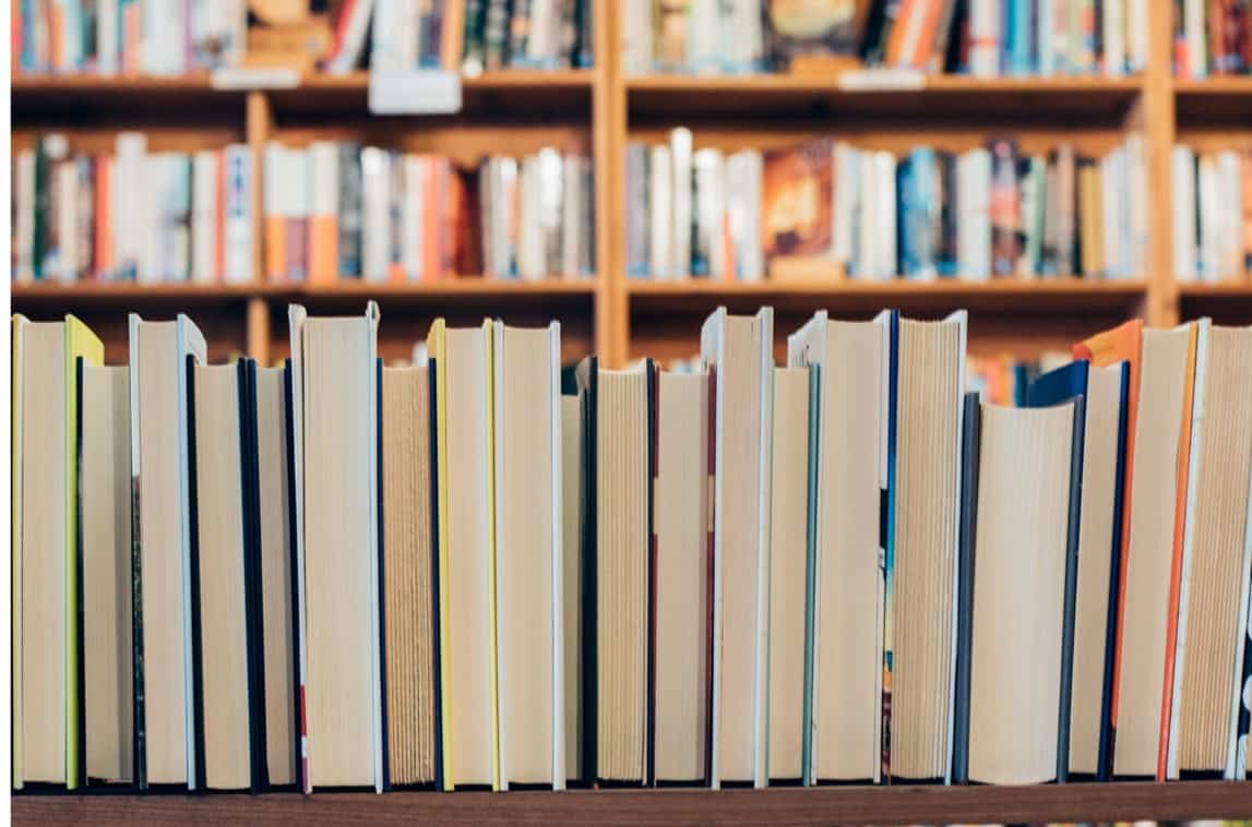 Books lined up in a library