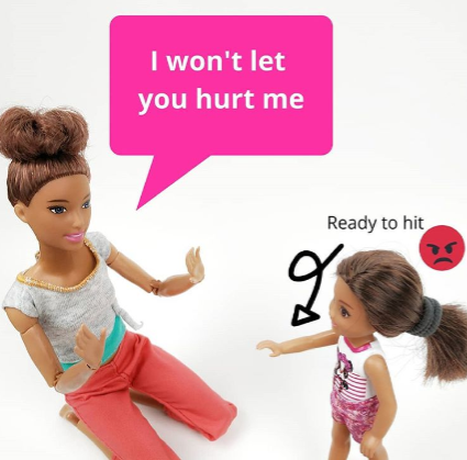 Barbie mom saying to child I won't let you hurt me when child is going to hit mom
