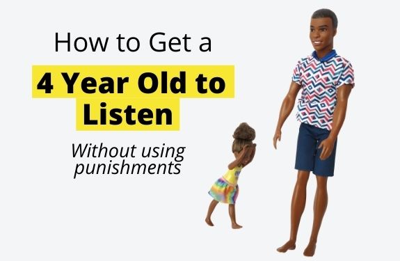 How to get a 4 year old to listen without using punishments - with a photo of a dad and daughter