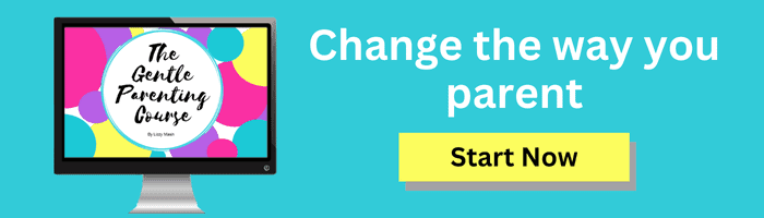 Text reads "Change the way you parent" with a button that says "Start Now" with a photo of a computer screen with the title The Gentle Parenting Course on it