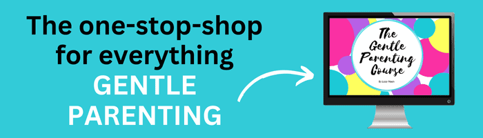 Text reads "The one stop shop for everything gentle parenting" with a photo of a computer screen with the title The Gentle Parenting Course on it